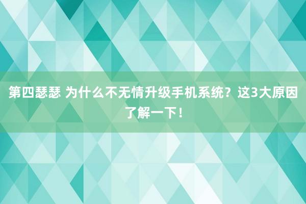 第四瑟瑟 为什么不无情升级手机系统？这3大原因了解一下！