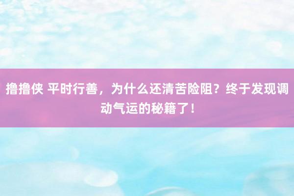 撸撸侠 平时行善，为什么还清苦险阻？终于发现调动气运的秘籍了！